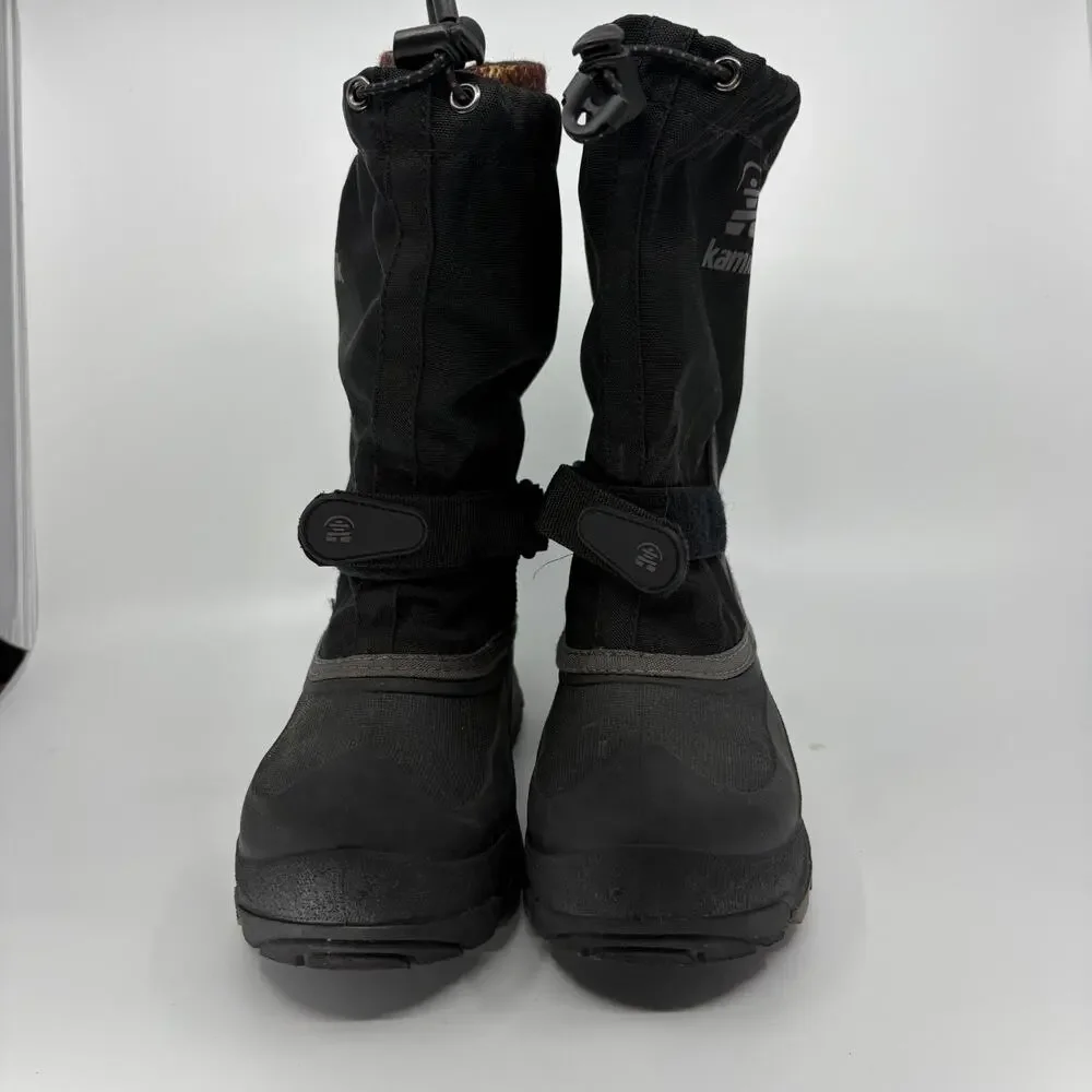Kamik Waterproof Winter Snow Boots Black Red Lined Size 5 Drawstring Strap